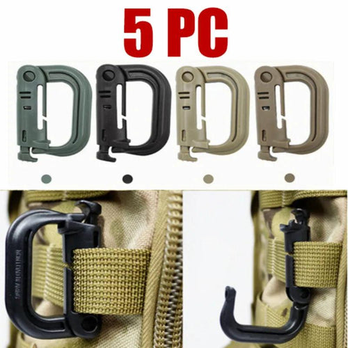 5PC Plasctic Shackle Carabiner D-ring Clip Molle Webbing Backpack Buckle Snap Lock Grimlock Multi Outdoor Hiking Camping Gear - Ammpoure Wellbeing 🇬🇧