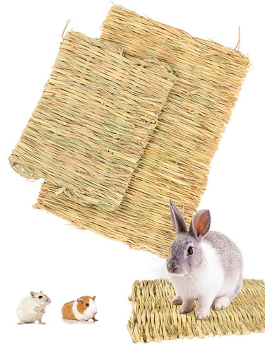 Rabbits Bunny Grass Mat Small Animal Woven Hay Mat Natural Straw Bedding Resting Cage Mat For Guinea Pig Chinchilla Hamster Rat - Ammpoure Wellbeing 🇬🇧